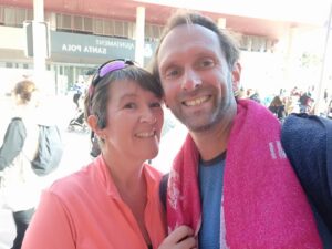 Claire and Tim Ridgway after running the Santa Pola half-marathon